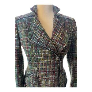 Coldwater Creek Shaped Multi Color Tweed Moto Jacket Womens 6 Asymmetrical Zip